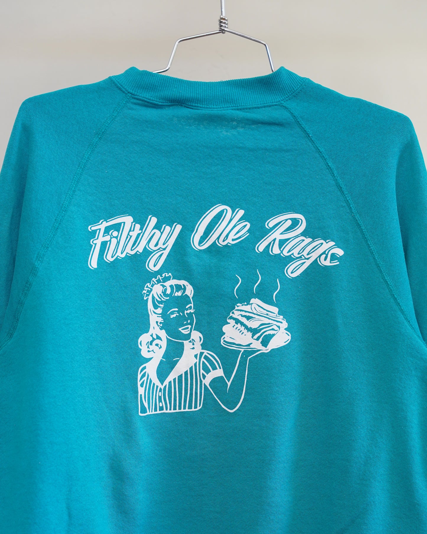 Filthy Ole Rags 80's Turquoise Sweatshirt - White Back Print (Large)