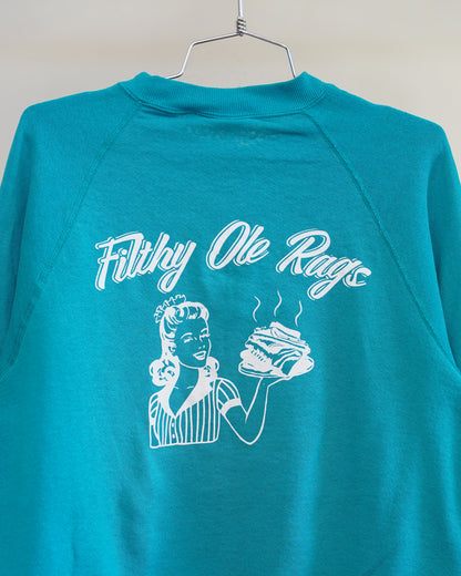 Filthy Ole Rags 80's Turquoise Sweatshirt - White Back Print (Large)