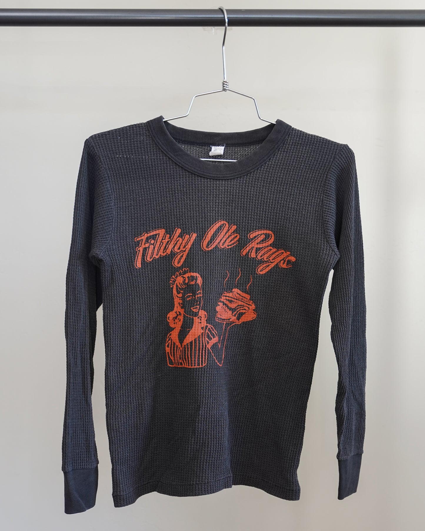 Filthy Ole Rags 80's Black Thermal - Orange Front Print (Small)