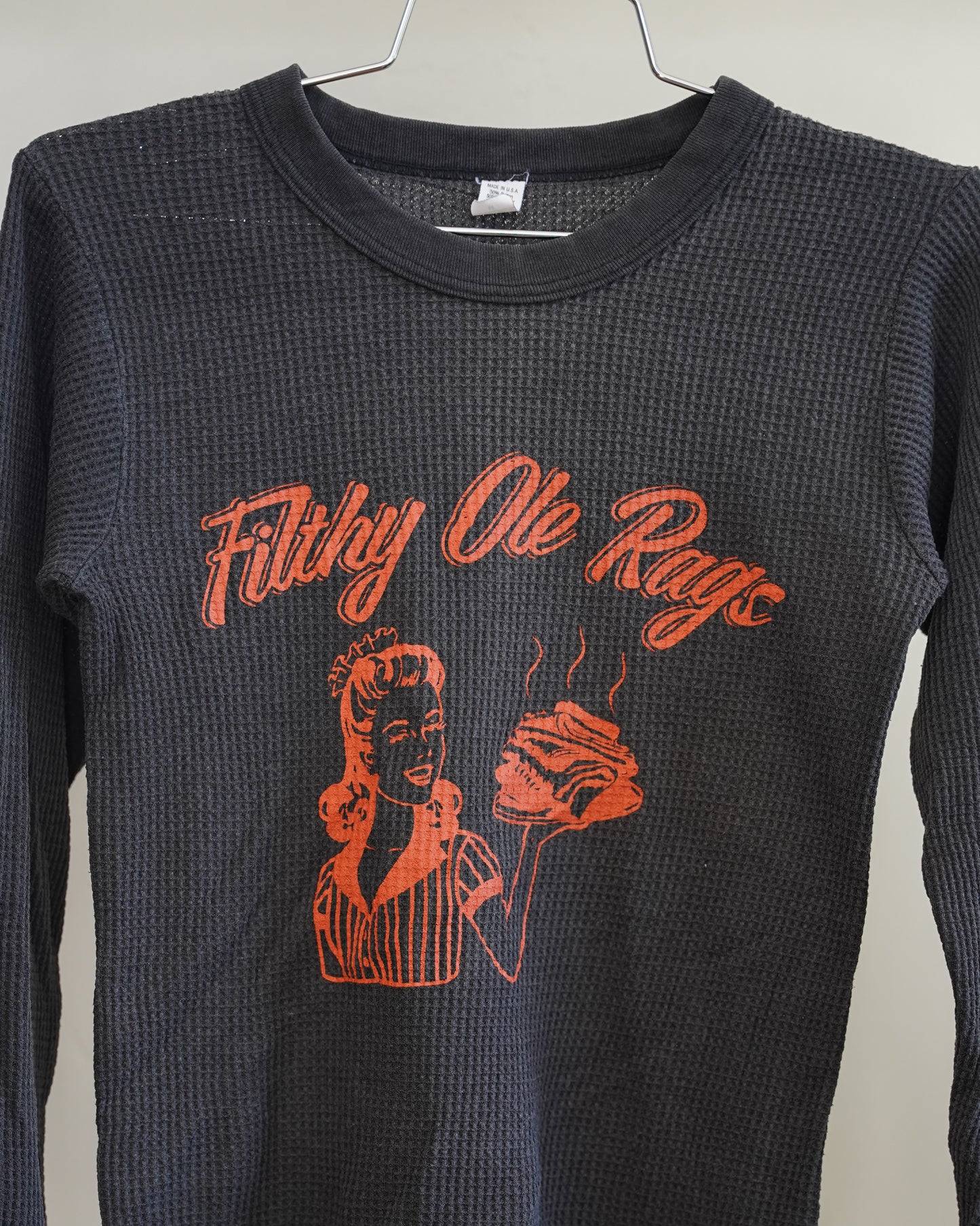 Filthy Ole Rags 80's Black Thermal - Orange Front Print (Small)