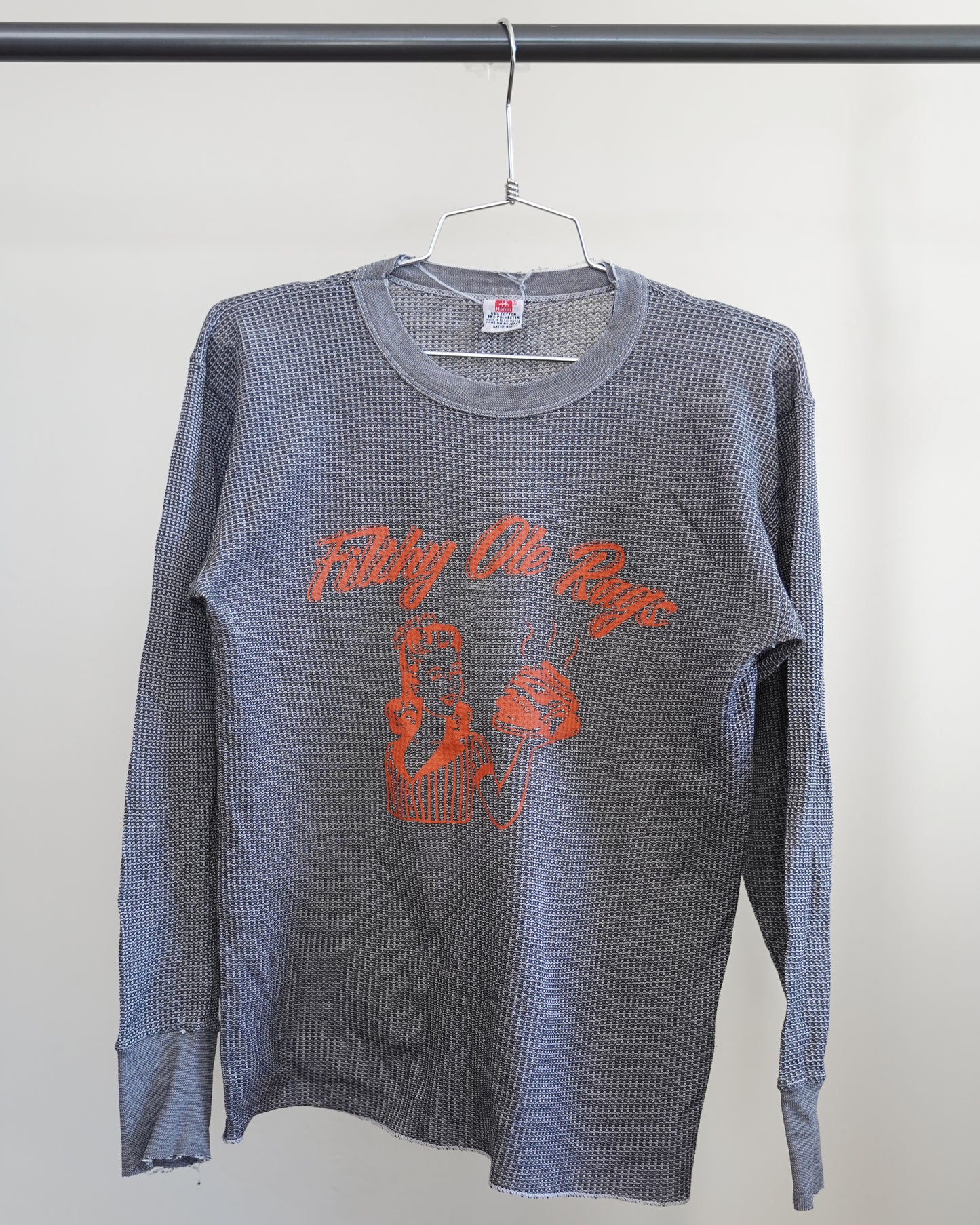 Filthy Ole Rags 90's Overdyed Black Thermal - Orange Front Print (Medium)
