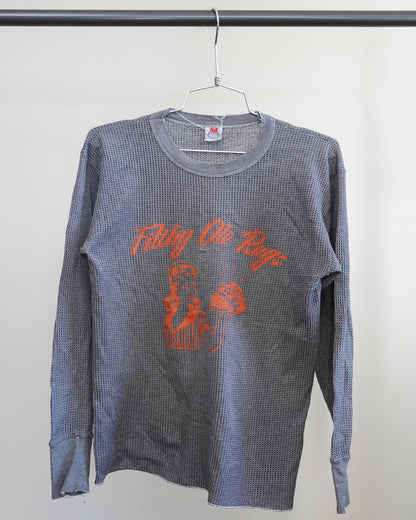 Filthy Ole Rags 90's Overdyed Black Thermal - Orange Front Print (Medium)