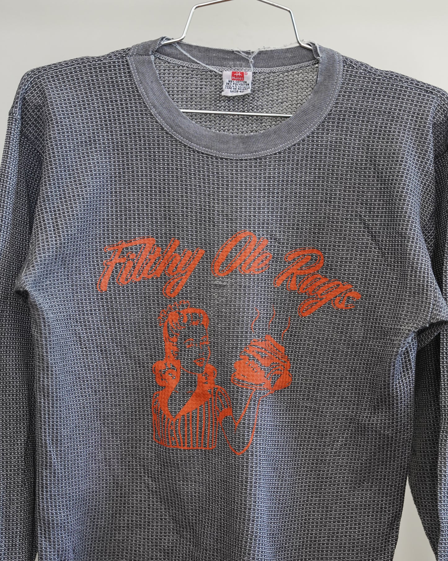 Filthy Ole Rags 90's Overdyed Black Thermal - Orange Front Print (Medium)