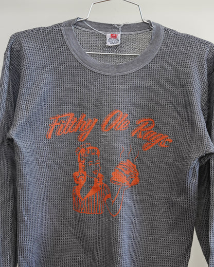 Filthy Ole Rags 90's Overdyed Black Thermal - Orange Front Print (Medium)