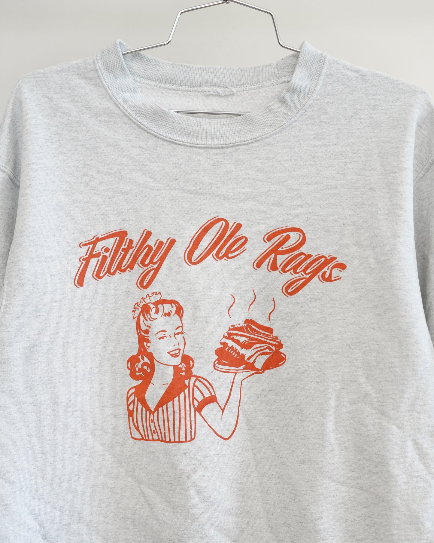 Filthy Ole Rags 90's Light Gray Sweatshirt - Orange Front Print (Medium)