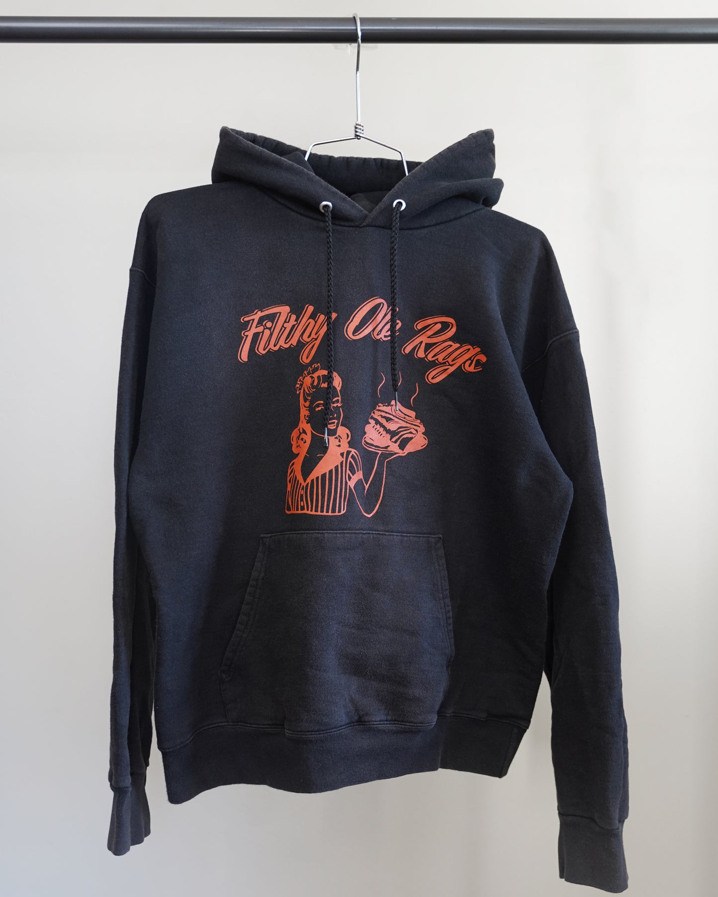 Filthy Ole Rags 00's Black Hoodie - Orange Front Print (Medium)