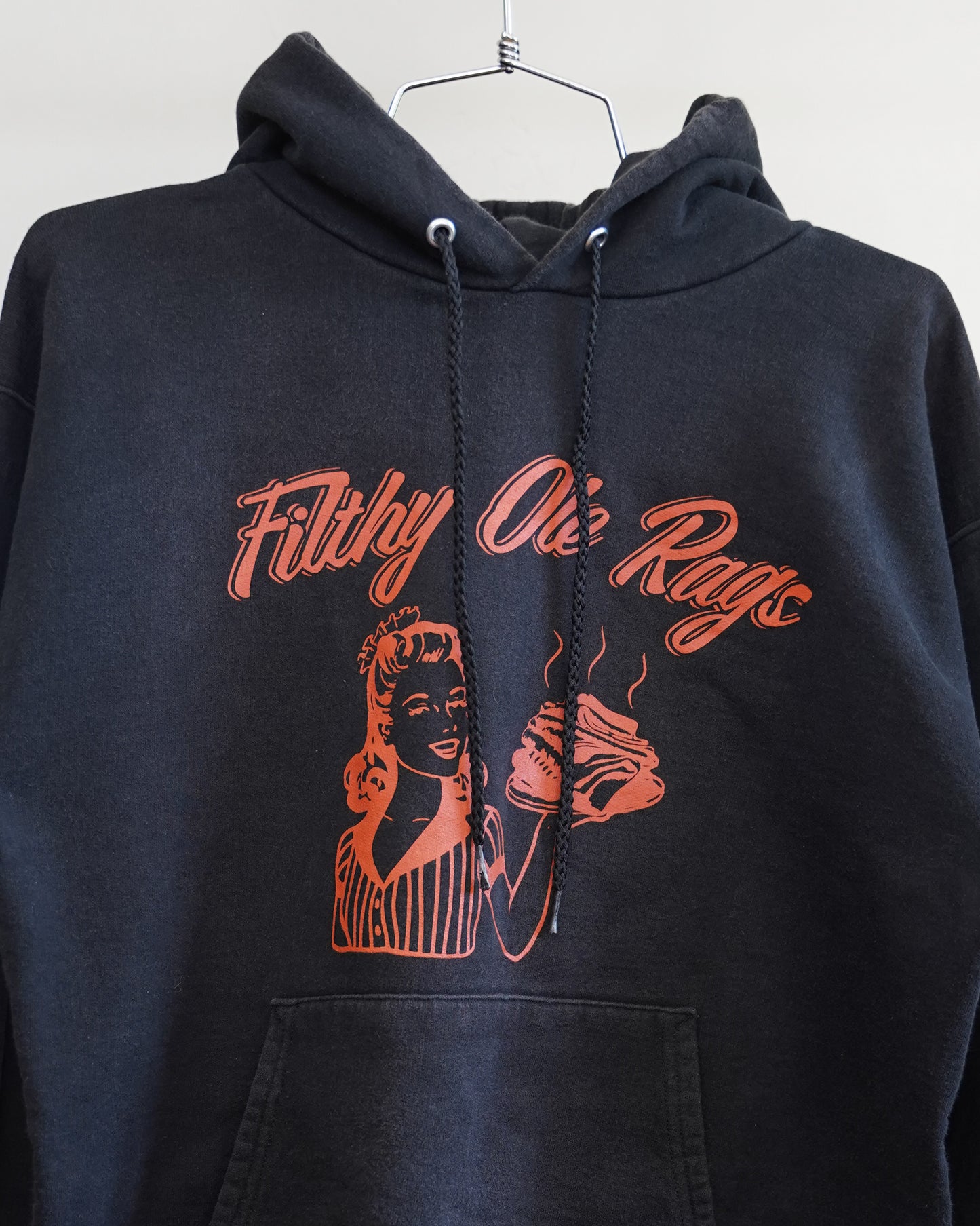 Filthy Ole Rags 00's Black Hoodie - Orange Front Print (Medium)