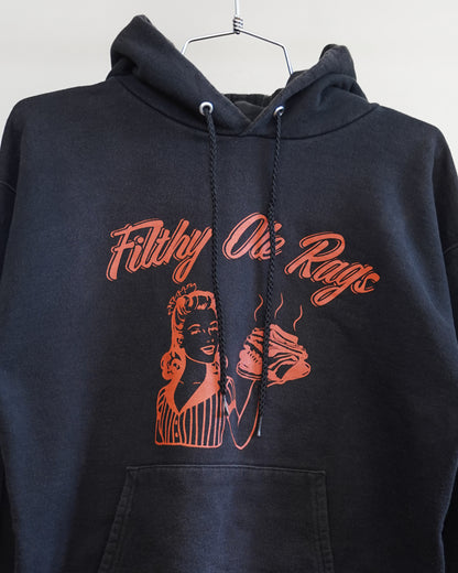 Filthy Ole Rags 00's Black Hoodie - Orange Front Print (Medium)