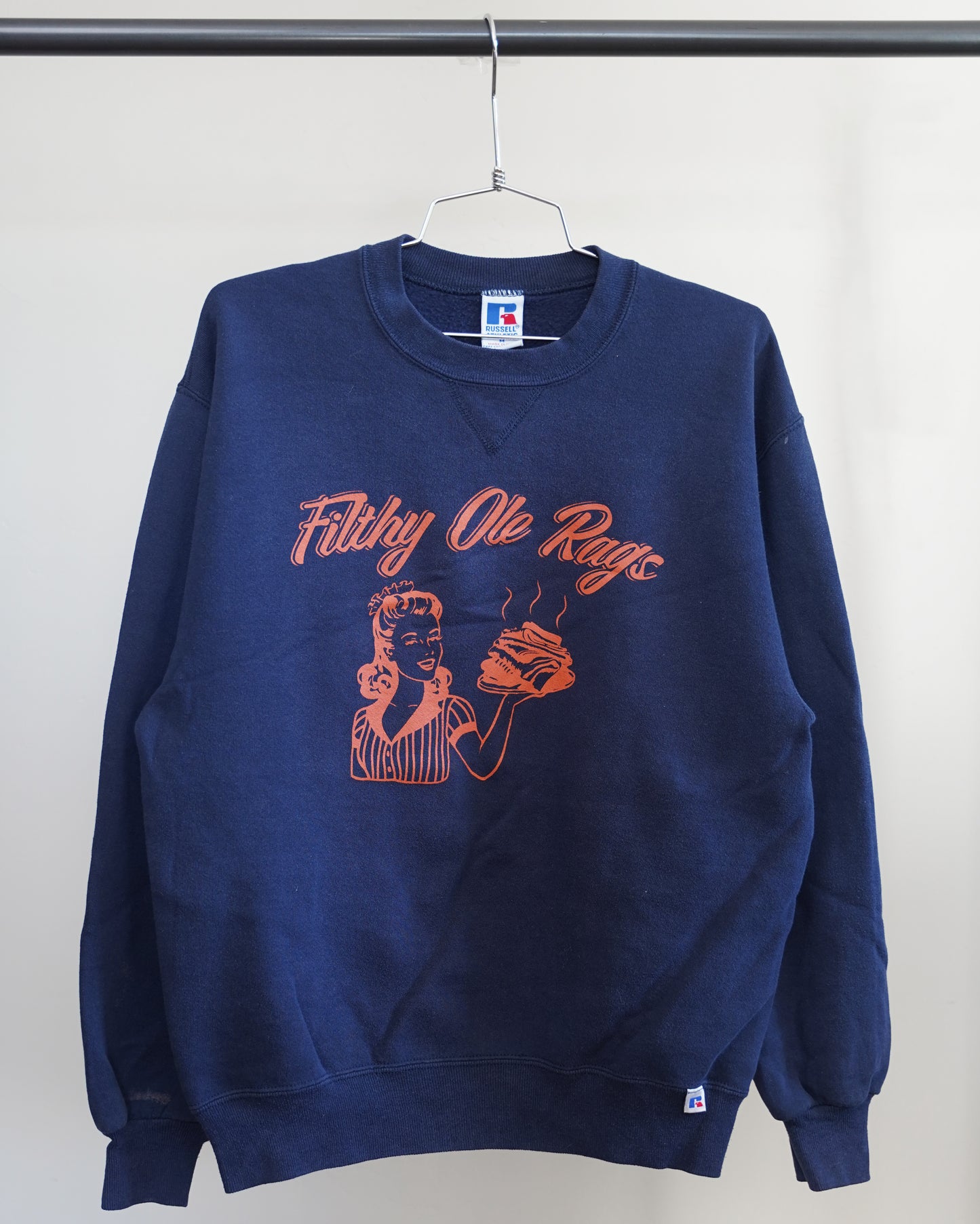 Filthy Ole Rags 90's Russell Sweatshirt - Orange Front Print (Medium)