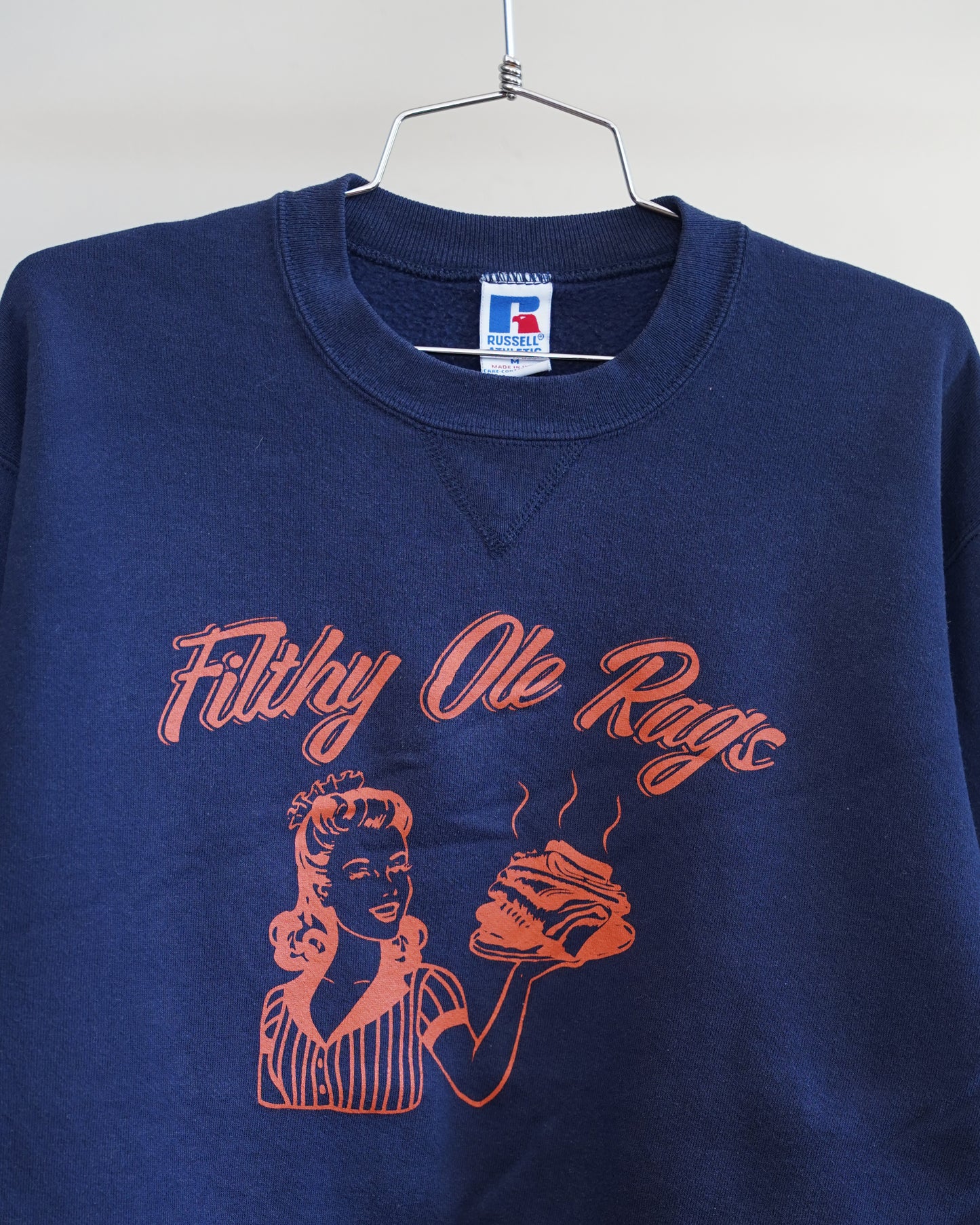 Filthy Ole Rags 90's Russell Sweatshirt - Orange Front Print (Medium)