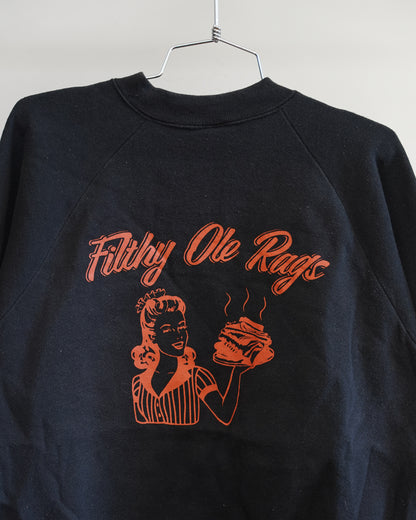 Filthy Ole Rags 80's Black Sweatshirt - Orange Front Print (Medium)
