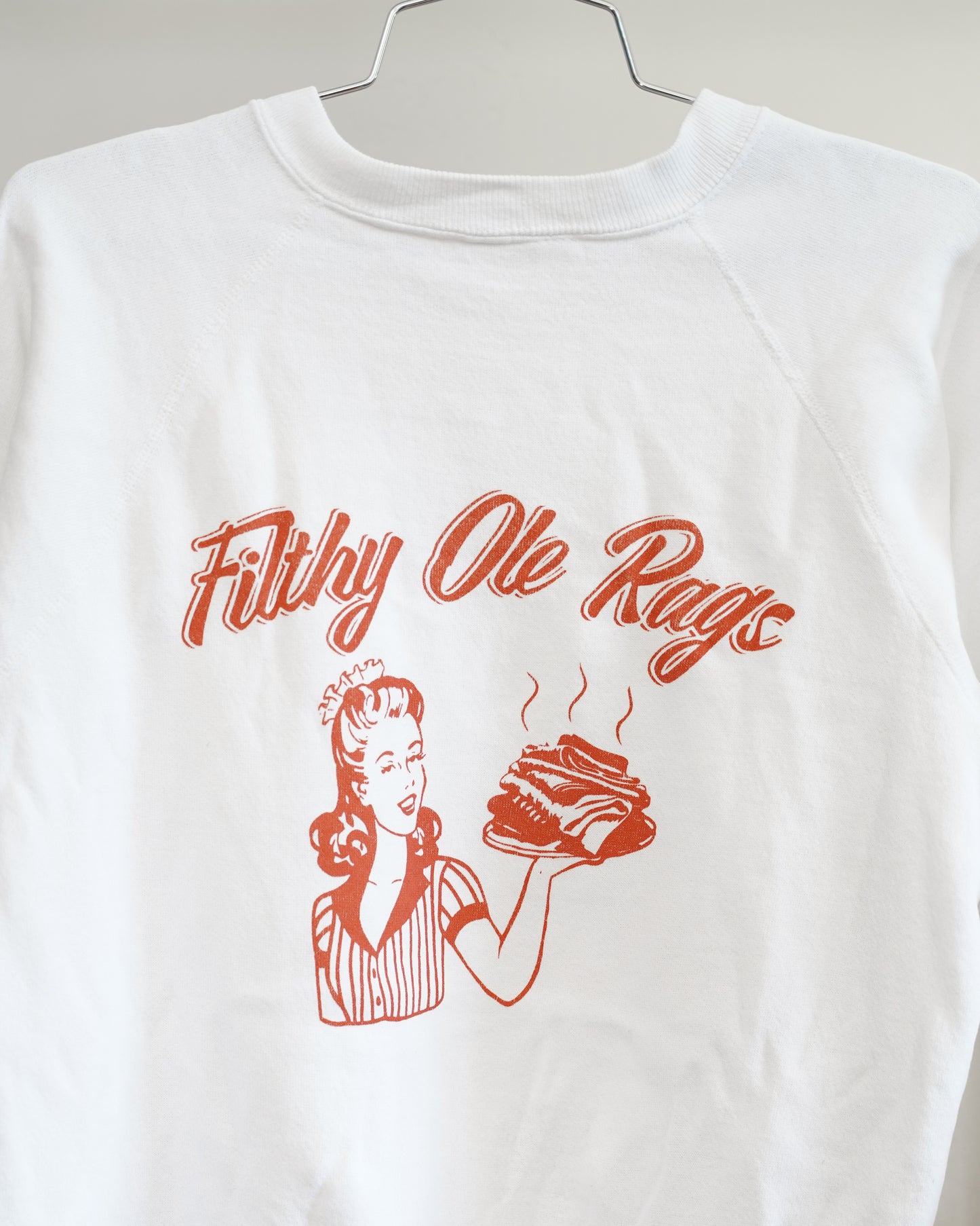 Filthy Ole Rags 80's White Sweatshirt - Orange Front Print (Medium)