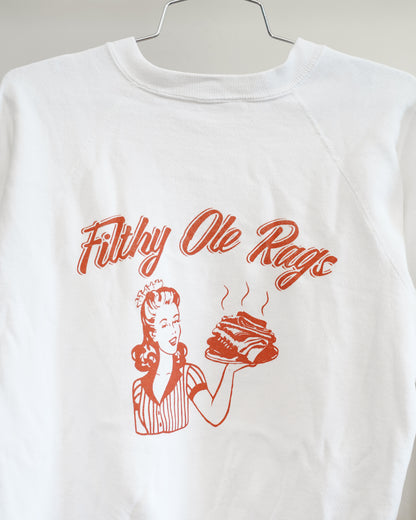 Filthy Ole Rags 80's White Sweatshirt - Orange Front Print (Medium)