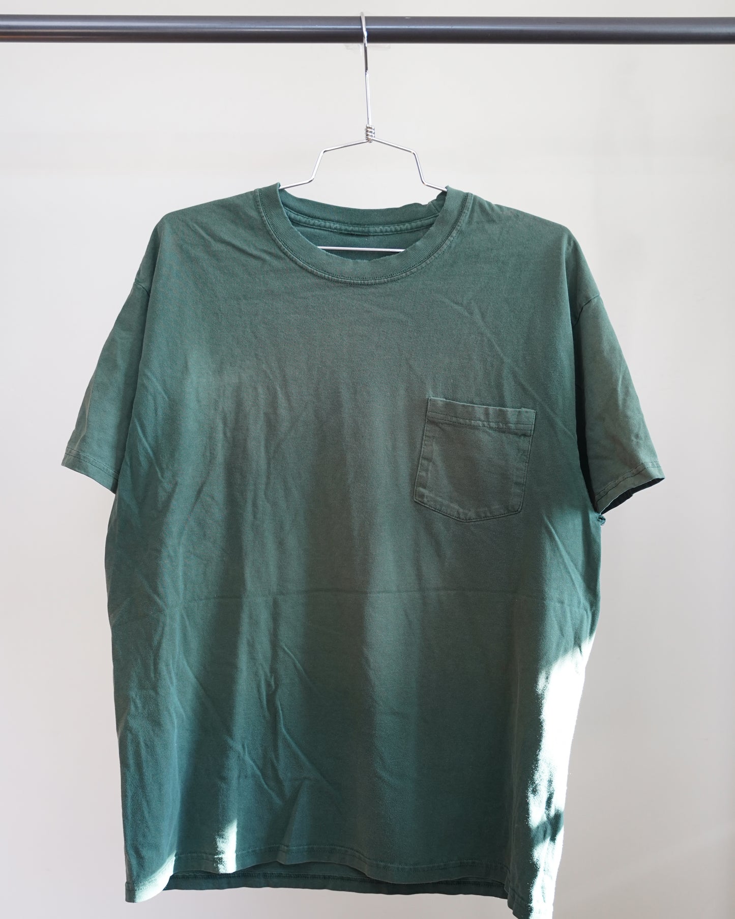 Filthy Ole Rags 90's Faded Green Tee - Orange Back Print (Large)
