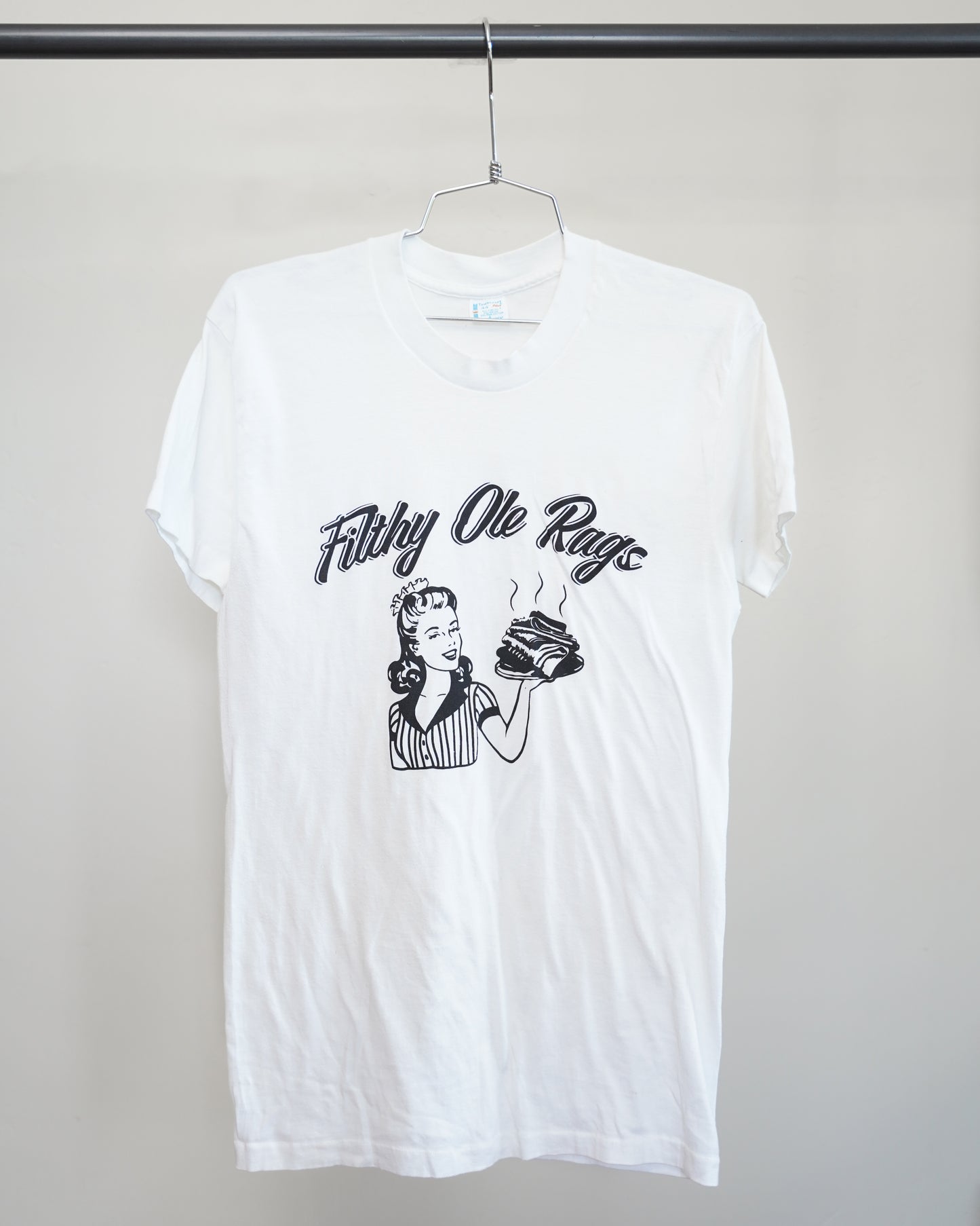 Filthy Ole Rags 70's White Tee - Black Front Print (Medium)