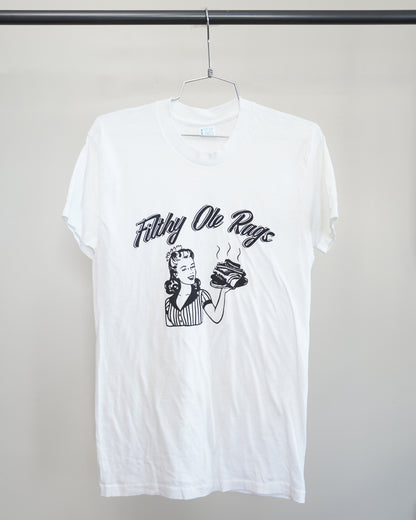 Filthy Ole Rags 70's White Tee - Black Front Print (Medium)