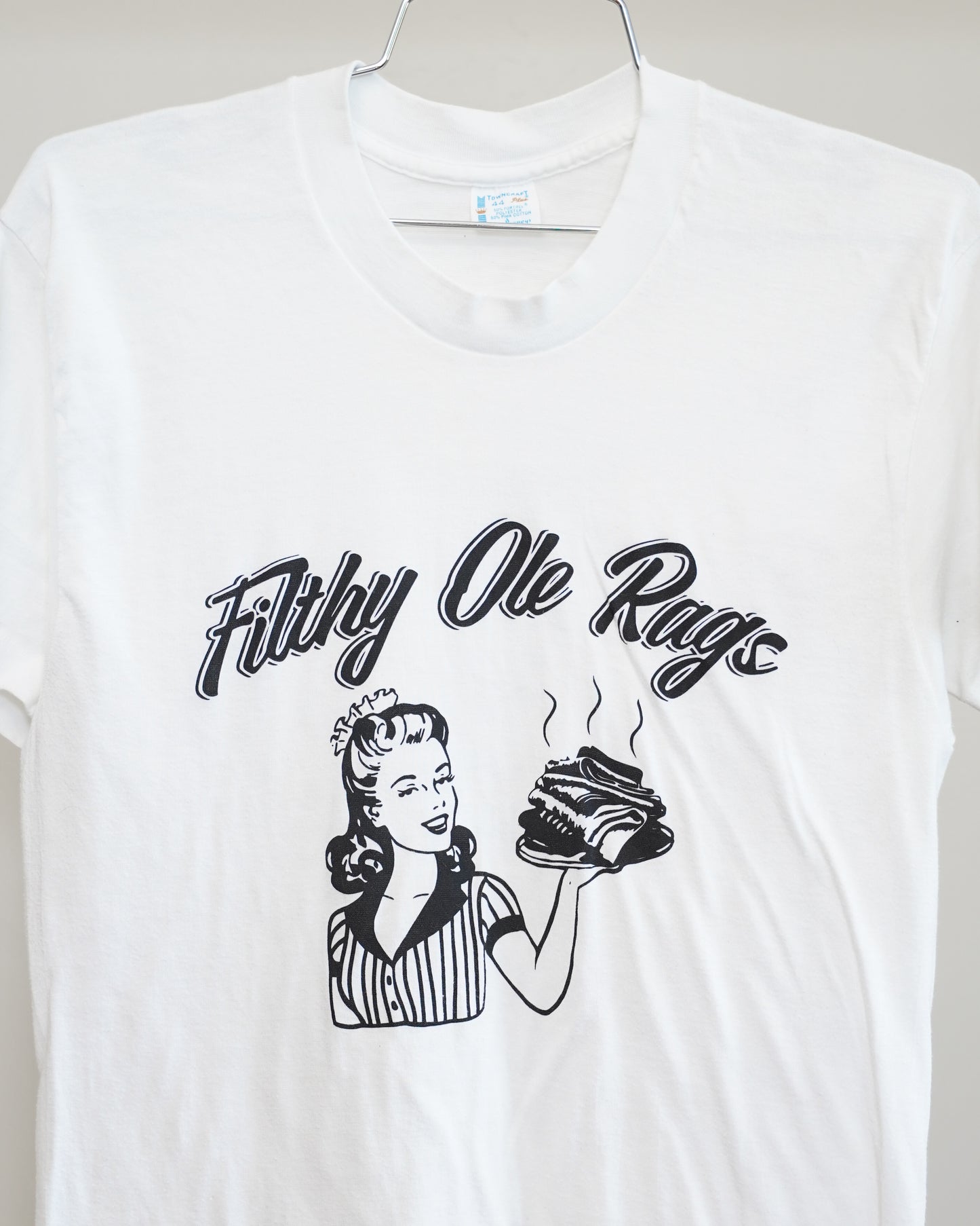 Filthy Ole Rags 70's White Tee - Black Front Print (Medium)