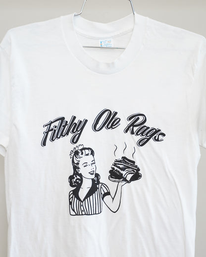 Filthy Ole Rags 70's White Tee - Black Front Print (Medium)