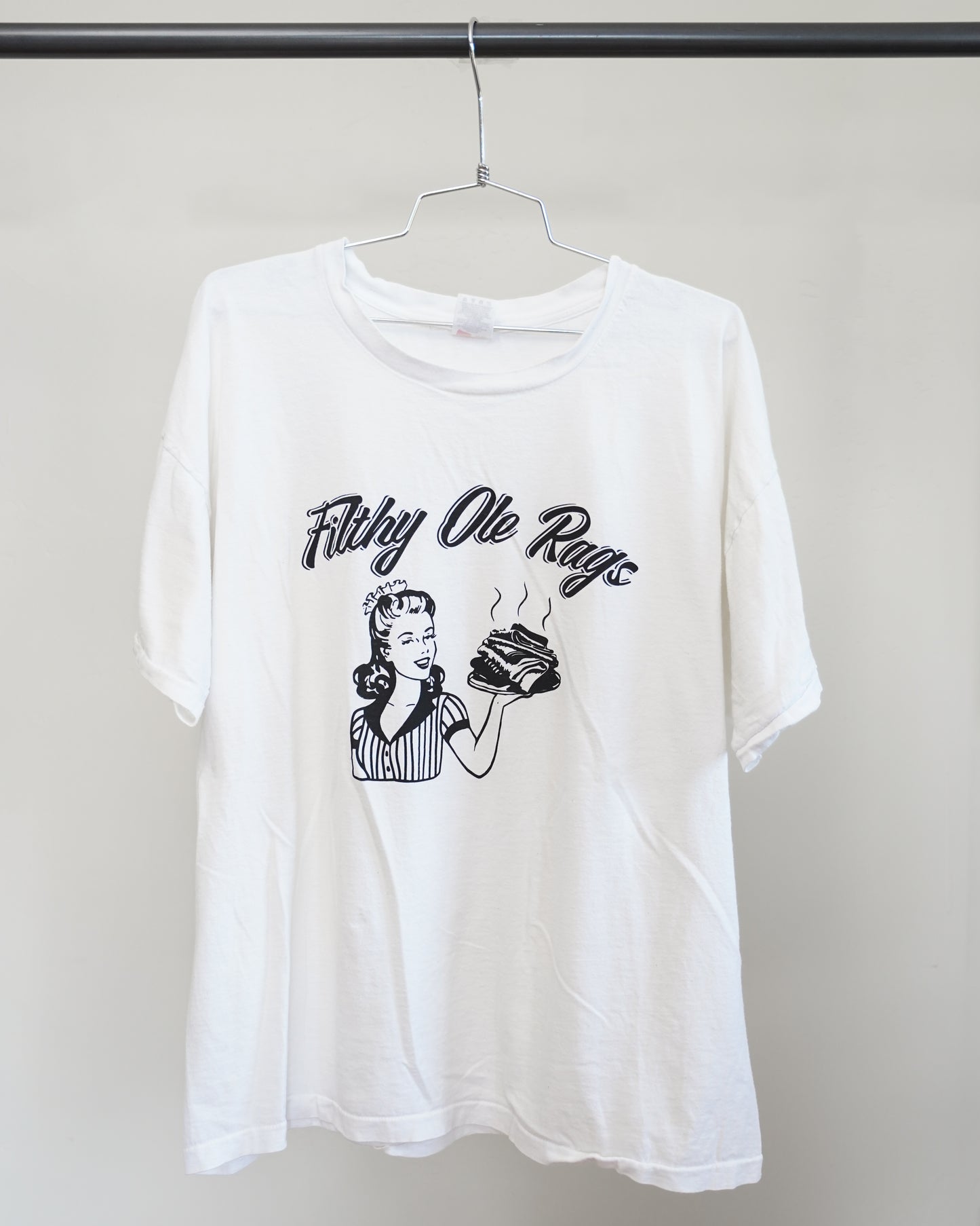 Filthy Ole Rags 90's White Tee - Black Front Print (XL)