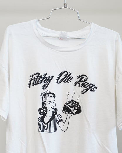 Filthy Ole Rags 90's White Tee - Black Front Print (XL)
