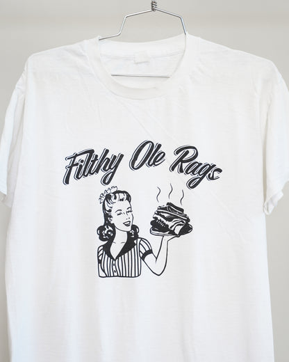 Filthy Ole Rags 70's White Tee - Black Front Print (Large)