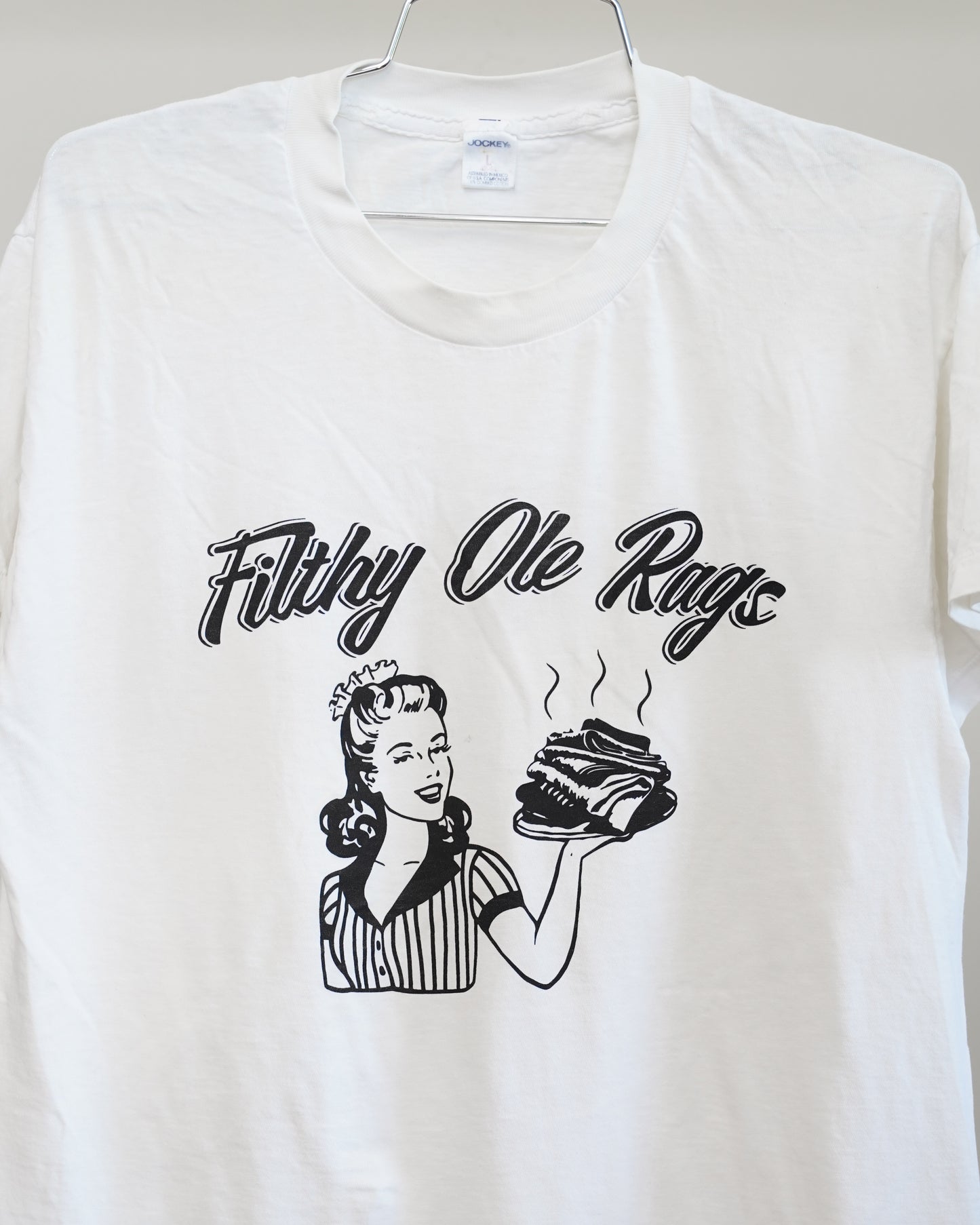 Filthy Ole Rags 90's White Tee - Black Front Print (Large)