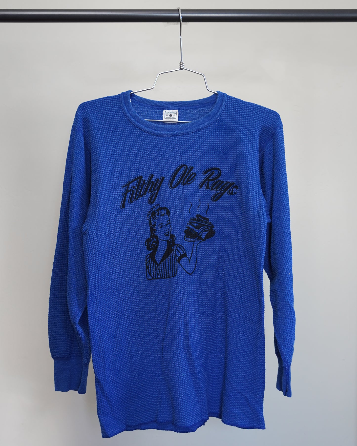 Filthy Ole Rags 90's Blue Thermal - Black Front Print (Large)
