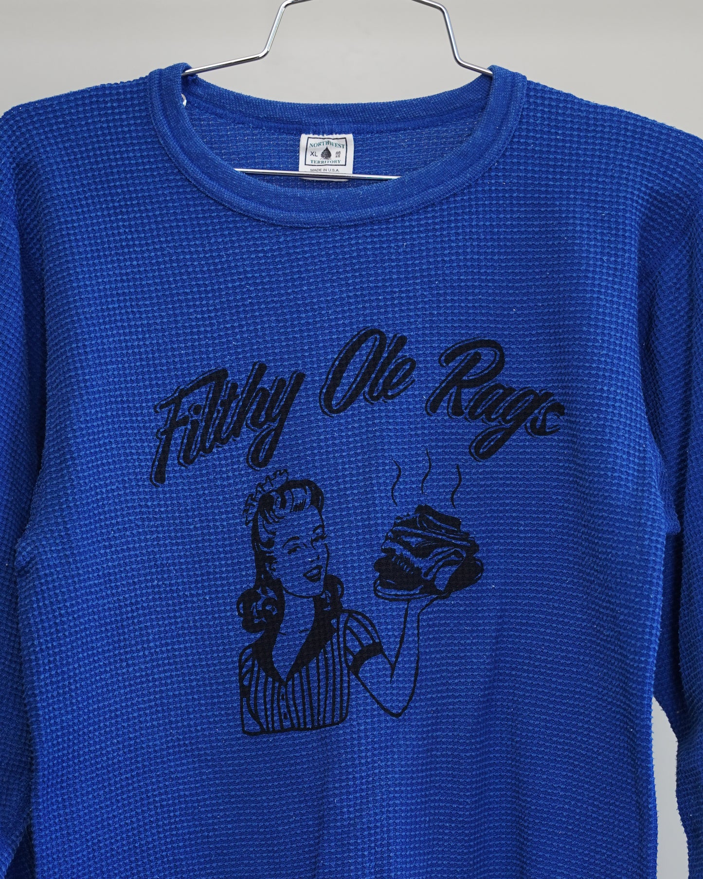 Filthy Ole Rags 90's Blue Thermal - Black Front Print (Large)