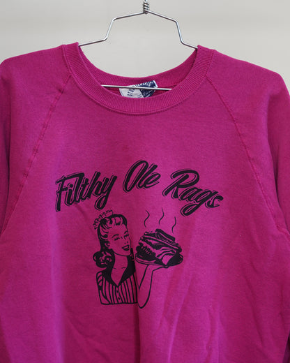 Filthy Ole Rags 80's Hot Pink Sweatshirt - Black Front Print (Large)