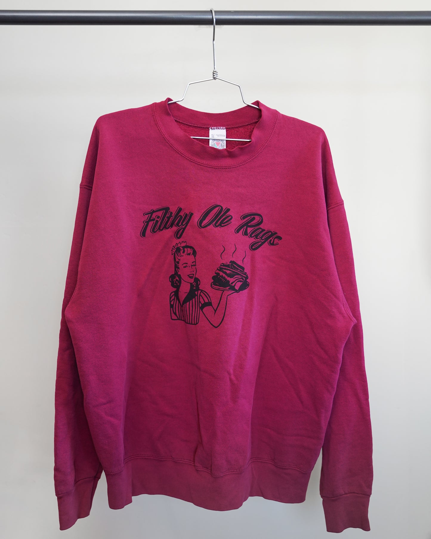 Filthy Ole Rags 90's Burgundy Sweatshirt - Black Front Print (XL)