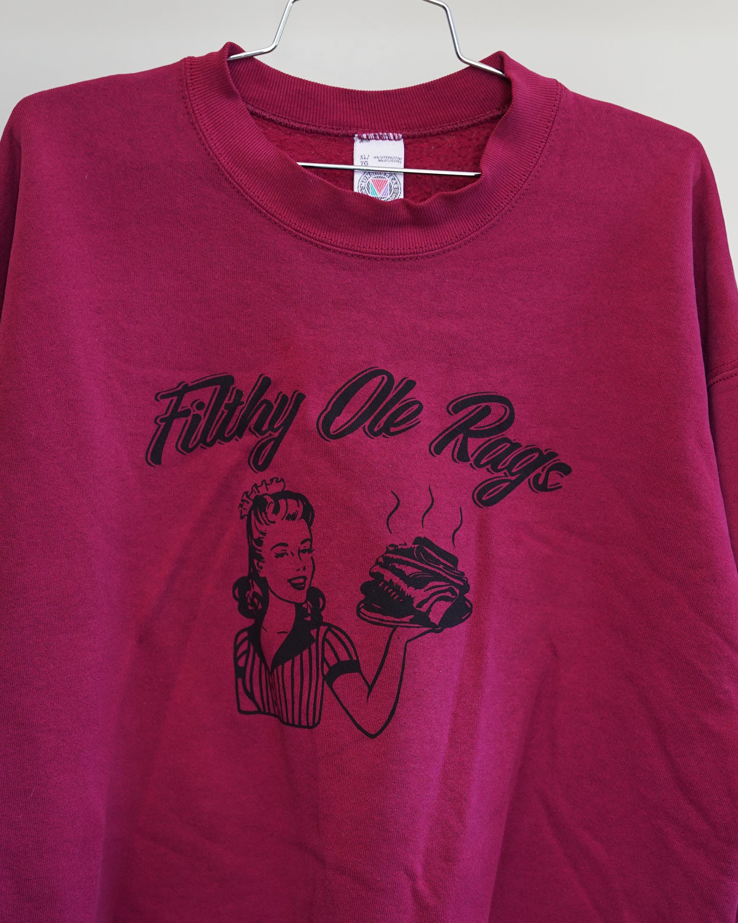 Filthy Ole Rags 90's Burgundy Sweatshirt - Black Front Print (XL)