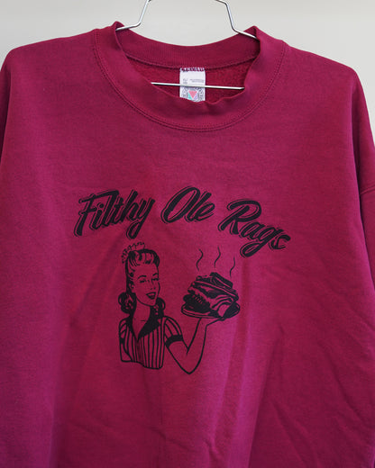 Filthy Ole Rags 90's Burgundy Sweatshirt - Black Front Print (XL)