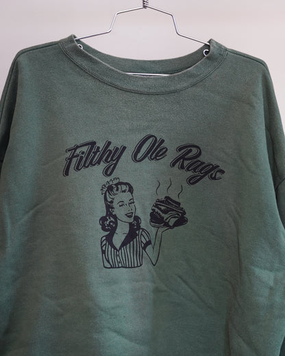 Filthy Ole Rags 90's Faded Green Sweatshirt - Black Front Print (XL)
