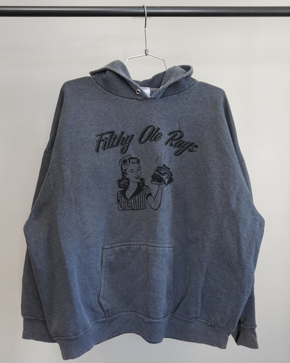 Filthy Ole Rags 90's Charcoal Grey Hoodie - Black Front Print (XL)