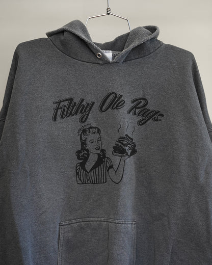 Filthy Ole Rags 90's Charcoal Grey Hoodie - Black Front Print (XL)