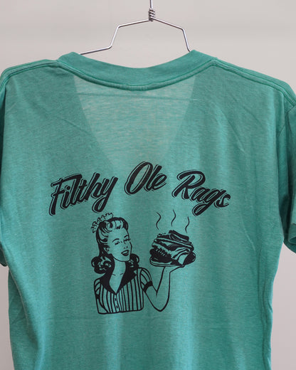 Filthy Ole Rags 70's Turquoise Tee - Black Back Print (Large)