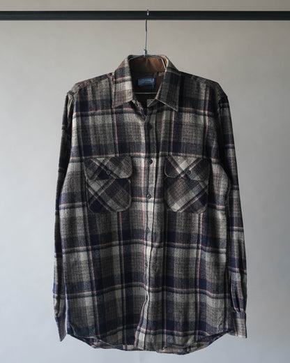 80's Brown Wool Plaid Shirt - XL