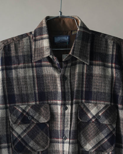80's Brown Wool Plaid Shirt - XL