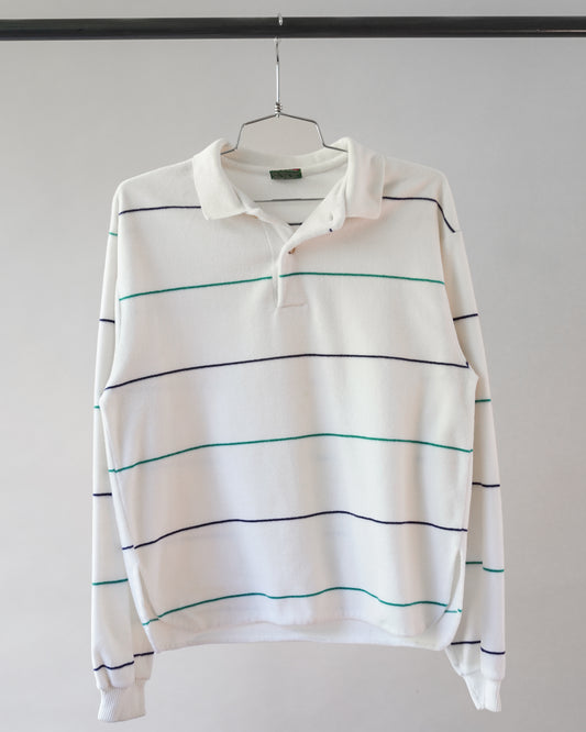 80's White Velour Polo Shirt - Medium