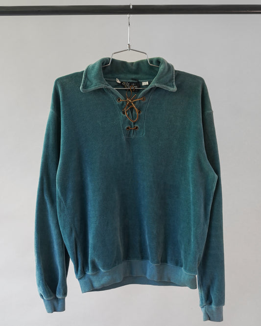 70's Laceup Velour Polo Shirt - Medium