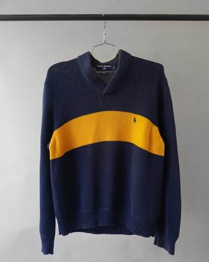 90's Blue & Yellow Polo Sport Knit Sweater - XL