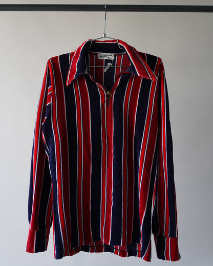 70's Striped Velour Shirt - Medium
